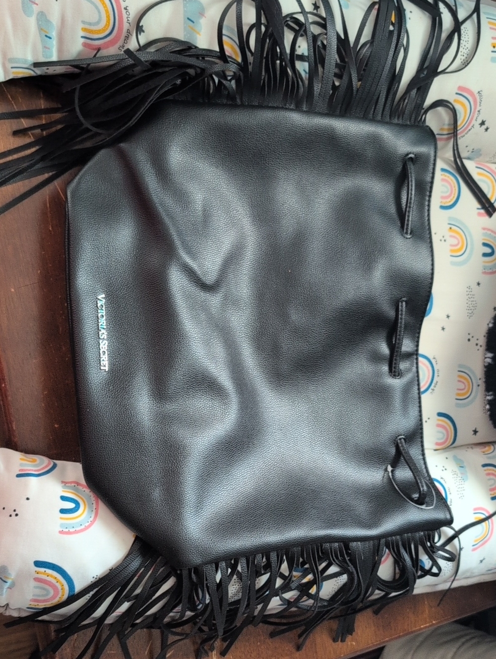 Victoria's Secret Black Fringe Drawstring Shoulder Bag